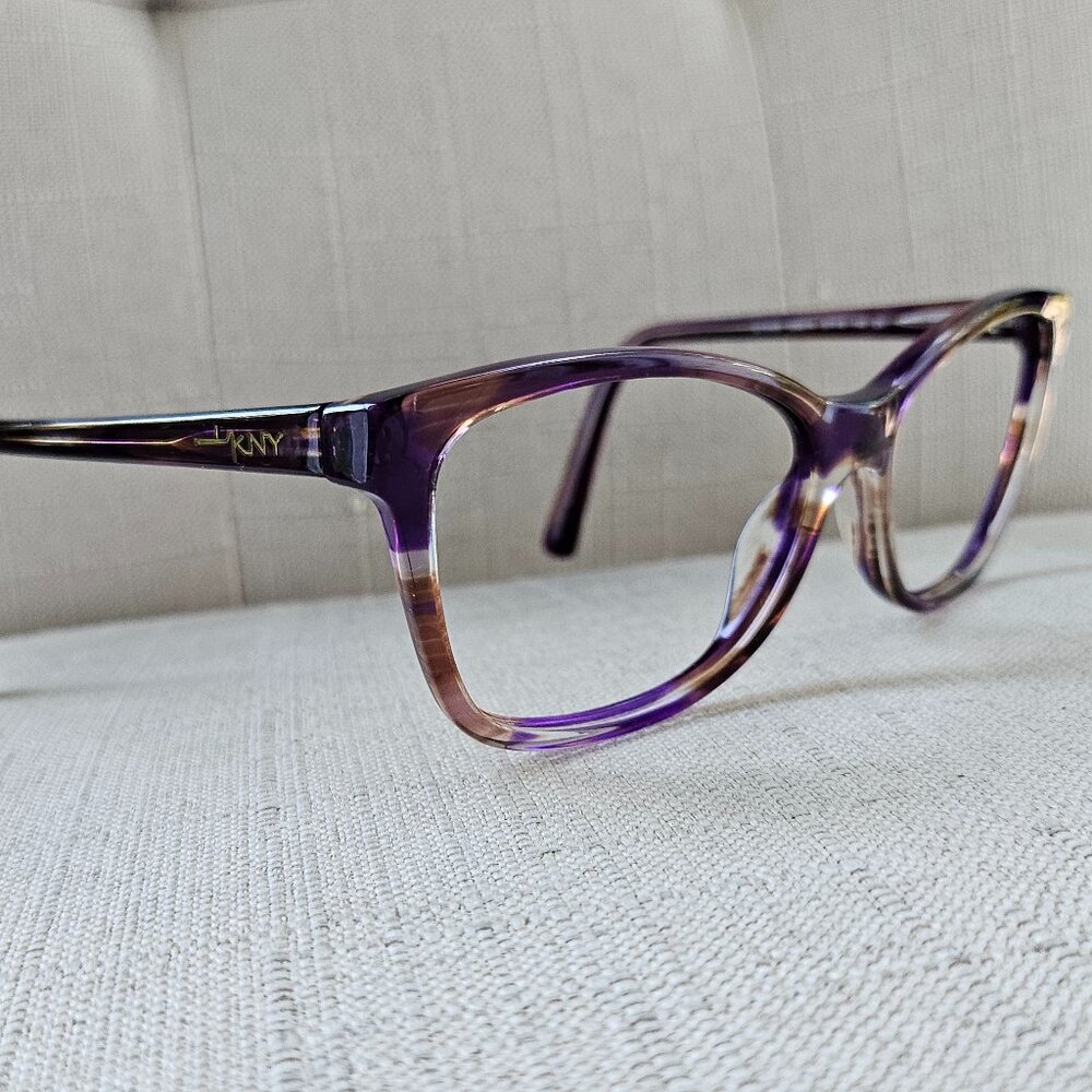 DKNY Women Eyeglass Brown Purple Clear Marble Swirl Wayfarer Glasses 57[]16 140 - Picture 3 of 16